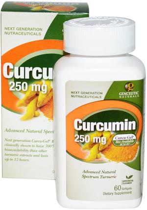 Curcumin, 250 mg, 60 Softgels by Genceutic Naturals, 補充劑，抗氧化劑，薑黃素 HK 香港