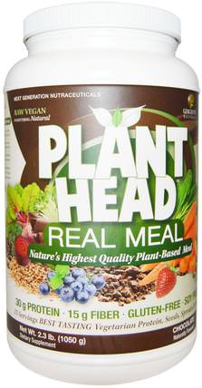 Plant Head, Real Meal, Chocolate, 2.3 lb (1050 g) by Genceutic Naturals, 補充劑，代餐奶昔 HK 香港