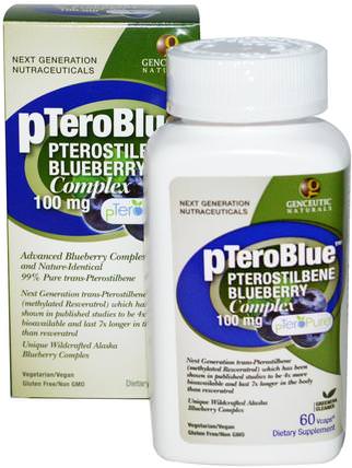 pTeroBlue, Pterostilbene Blueberry Complex, 100 mg, 60 V-Caps by Genceutic Naturals, 補品，紫檀芪，抗氧化劑 HK 香港