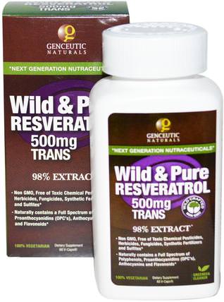 Wild & Pure Resveratrol, 500 mg, 60 V-Caps by Genceutic Naturals, 補充劑，白藜蘆醇 HK 香港