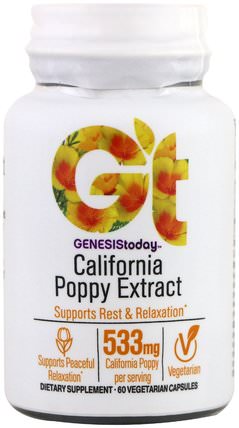 California Poppy Extract, 60 Vegetarian Capsules by Genesis Today, 草藥，加州罌粟 HK 香港