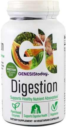 Digestion, 90 Vegetarian Capsules by Genesis Today, 補充劑，消化酶，消化 HK 香港
