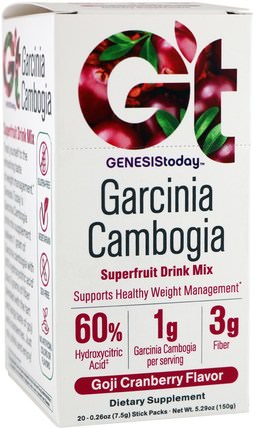 Garcinia Cambogia, Superfruit Drink Mix, Goji Cranberry Flavor, 20 Stick Packs, 0.26 oz (7.5 g) Each by Genesis Today, 補品，適應原，體重管理 HK 香港