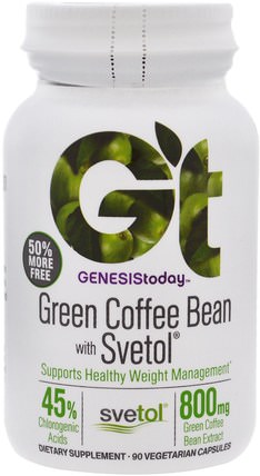 Green Coffee Bean with Svetol, 90 Vegetarian Capsules by Genesis Today, 補充劑，抗氧化劑，綠咖啡豆提取物，體重管理 HK 香港