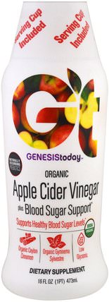 Organic Apple Cider Vinegar Plus Blood Sugar Support, 16 fl oz (473 ml) by Genesis Today, 補充劑，蘋果醋 HK 香港
