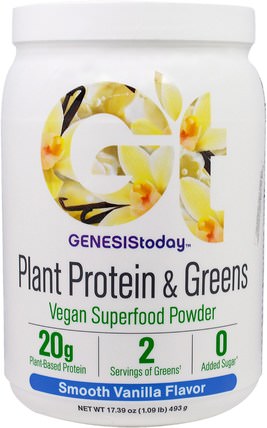 Plant Protein & Greens, Vegan Superfood Powder, Smooth Vanilla Flavor, 17.39 oz (493 g) by Genesis Today, 補品，超級食品 HK 香港