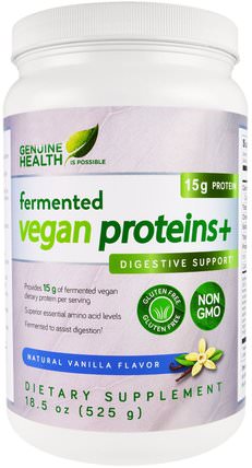 Fermented Vegan Protein +, Digestive Support, Natural Vanilla Flavor, 18.5 oz (525 g) by Genuine Health Corporation, 補充劑，蛋白質 HK 香港