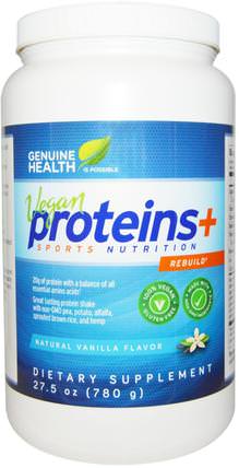 Vegan Proteins+, Natural Vanilla Flavor, 27.5 oz (780 g) by Genuine Health Corporation, 補充劑，蛋白質 HK 香港