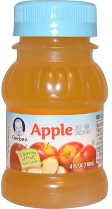 100% Juice, Apple Juice, 4 fl oz (118 ml) by Gerber, 食品，咖啡茶和飲料，兒童健康，兒童食品 HK 香港