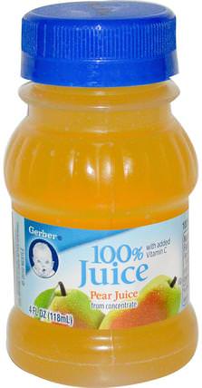 100% Juice, Pear, 4 fl oz (118 ml) by Gerber, 食品，咖啡茶和飲料，兒童健康，兒童食品 HK 香港