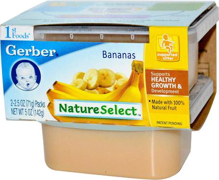 1st Foods, NatureSelect, Bananas, 2 Pack, 2.5 oz (71 g) Each by Gerber, 兒童健康，兒童食品，嬰兒餵養，食物 HK 香港