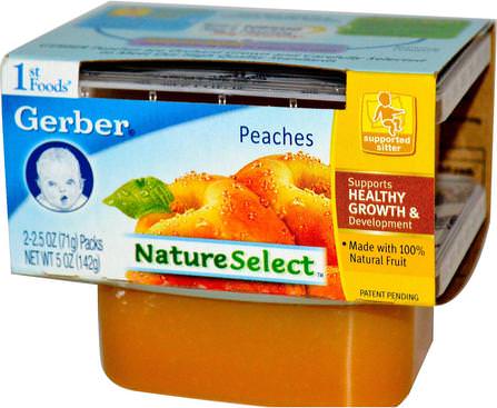 1st Foods, NatureSelect, Peaches, 2 Pack, 2.5 oz (71 g) Each by Gerber, 兒童健康，兒童食品，嬰兒餵養，食物 HK 香港