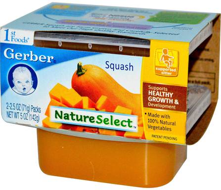 1st Foods, NatureSelect, Squash, 2 Packs, 2.5 oz (71 g) Each by Gerber, 兒童健康，兒童食品，嬰兒餵養，食物 HK 香港