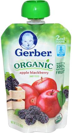 2nd Foods, Organic Baby Food, Apple Blackberry, 3.5 oz (99 g) by Gerber, 兒童健康，兒童食品，嬰兒餵養，食物 HK 香港