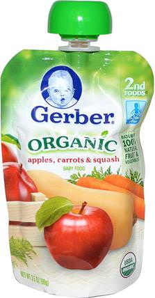 2nd Foods, Organic Baby Food, Apples, Carrots & Squash, 3.5 oz (99 g) by Gerber, 兒童健康，兒童食品，嬰兒餵養，食物 HK 香港
