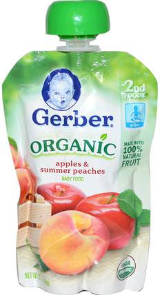2nd Foods, Organic Baby Food, Apples & Summer Peaches, 3.5 oz (99 g) by Gerber, 兒童健康，兒童食品，嬰兒餵養，食物 HK 香港