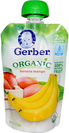 2nd Foods, Organic Baby Food, Banana Mango, 3.5 oz (99 g) by Gerber, 兒童健康，兒童食品，嬰兒餵養，食物 HK 香港
