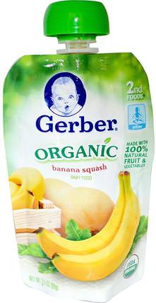 2nd Foods, Organic Baby Food, Banana Squash, 3.5 oz (99 g) by Gerber, 兒童健康，兒童食品，嬰兒餵養，食物 HK 香港