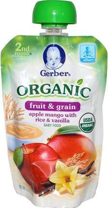 2nd Foods, Organic Baby Food, Fruit and Grain, Apple Mango with Rice & Vanilla, 3.5 oz (99 g) by Gerber, 兒童健康，兒童食品，嬰兒餵養，食物 HK 香港