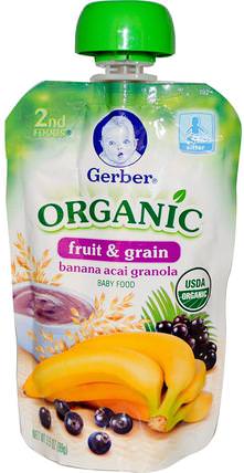 2nd Foods, Organic Baby Food, Fruit & Grain, Banana Acai Granola, 3.5 oz (99 g) by Gerber, 兒童健康，兒童食品，嬰兒餵養，食物 HK 香港