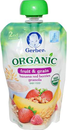 2nd Foods, Organic Baby Food, Fruit & Grain, Banana Red Berries Granola, 3.5 oz (99 g) by Gerber, 兒童健康，兒童食品，嬰兒餵養，食物 HK 香港