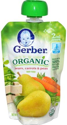 2nd Foods, Organic Baby Food, Pears, Carrots & Peas, 3.5 oz (99 g) by Gerber, 兒童健康，兒童食品，嬰兒餵養，食物 HK 香港