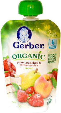2nd Foods, Organic Baby Food, Pears, Peaches & Strawberries, 3.5 oz (99 g) by Gerber, 兒童健康，兒童食品，嬰兒餵養，食物 HK 香港