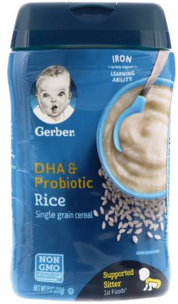 DHA & Probiotic, Rice, Supported Sitter, 8 oz (227 g) by Gerber, 兒童健康，兒童食品，嬰兒餵養，嬰兒穀物 HK 香港