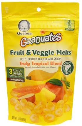 Graduates, Fruit & Veggie Melts, Truly Tropical Blend, 1.0 oz (28 g) by Gerber, 兒童健康，嬰兒餵養，畢業生，泡芙 HK 香港