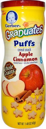 Graduates Puffs, Apple Cinnamon, 1.48 oz (42 g) by Gerber, 兒童健康，嬰兒餵養，畢業生，泡芙 HK 香港