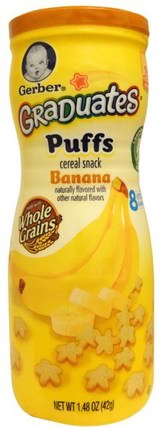 Graduates, Puffs Cereal Snack, Banana, Crawler, 1.48 oz (42 g) by Gerber, 兒童健康，嬰兒餵養，畢業生，泡芙 HK 香港