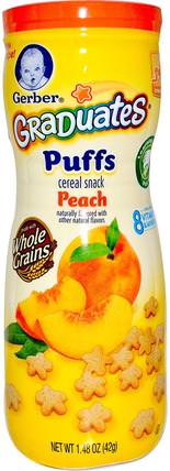 Graduates, Puffs Cereal Snack, Peach, Crawler, 1.48 oz (42 g) by Gerber, 兒童健康，嬰兒餵養，畢業生，泡芙 HK 香港