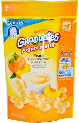 Graduates, Yogurt Melts, Peach, 1 oz (28 g) by Gerber, 兒童健康，嬰兒餵養，畢業生，泡芙 HK 香港