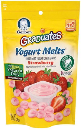 Graduates, Yogurt Melts, Strawberry, 1.0 oz (28 g) by Gerber, 兒童健康，嬰兒餵養，畢業生，泡芙 HK 香港