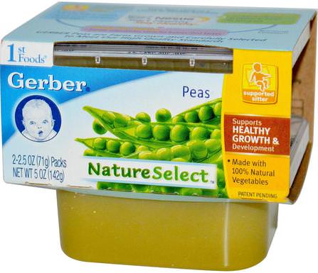 1st Foods, NatureSelect, Peas, 2 Pack, 2.5 oz (71 g) Each by Gerber, 兒童健康，兒童食品，嬰兒餵養，食物 HK 香港