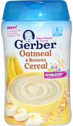 Oatmeal & Banana Cereal, 8 oz (227 g) by Gerber, 兒童健康，兒童食品，嬰兒餵養，嬰兒穀物 HK 香港