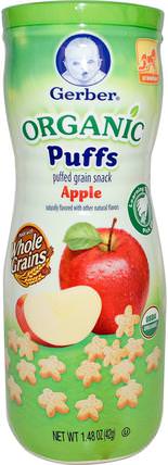 Organic Puffs, Apple, 1.48 oz (42 g) by Gerber, 兒童健康，嬰兒餵養，嬰兒零食和手指食品，泡芙，兒童食品 HK 香港