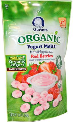Organic Yogurt Melts, Red Berries, 1.0 oz (28 g) by Gerber, 兒童健康，嬰兒餵養，嬰兒零食和手指食品，泡芙，兒童食品 HK 香港