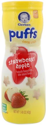 Puffs Cereal Snack, Strawberry Apple, 1.48 oz (42 g) by Gerber, 兒童健康，嬰兒餵養，畢業生，泡芙 HK 香港