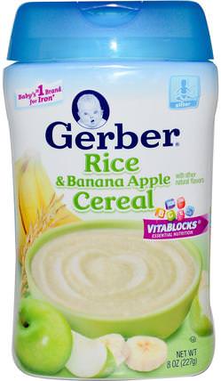 Rice & Banana Apple Cereal, 8 oz (227 g) by Gerber, 兒童健康，兒童食品，嬰兒餵養，嬰兒穀物 HK 香港