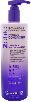 2Chic, Repairing Conditioner, for Damaged Over Processed Hair, Blackberry & Coconut Milk, 24 fl oz (710 ml) by Giovanni, 洗澡，美容，頭髮，頭皮 HK 香港