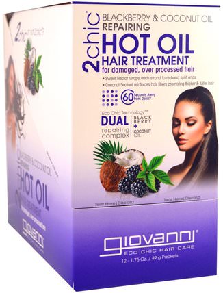 2Chic, Repairing Hot Oil Hair Treatment, Blackberry + Coconut Oil, 12 Packets, 1.75 oz (49 g) Each by Giovanni, 洗澡，美容，頭髮，頭皮，護髮素 HK 香港