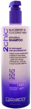 2Chic, Repairing Shampoo, for Damaged, Over Processed Hair, Blackberry & Coconut Milk, 24 fl oz (710 ml) by Giovanni, 洗澡，美容，頭髮，頭皮 HK 香港