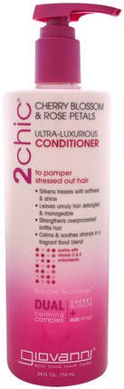 2Chic, Ultra-Luxurious Conditioner, to Pamper Stressed Out Hair, Cherry Blossom & Rose Petals, 24 fl oz (710 ml) by Giovanni, 洗澡，美容，頭髮，頭皮 HK 香港