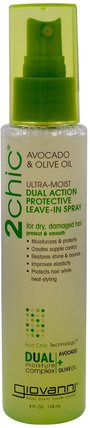 2Chic, Ultra-Moist Dual Action Protective Leave-In Spray, Avocado & Olive Oil, 4 fl oz (118 ml) by Giovanni, 洗澡，美容，頭髮，頭皮 HK 香港