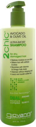 2Chic, Ultra-Moist Shampoo, for Dry, Damaged Hair, Avocado & Olive Oil, 24 fl oz (710 ml) by Giovanni, 洗澡，美容，頭髮，頭皮 HK 香港