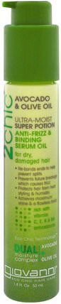2Chic, Ultra-Moist Super Potion Anti-Frizz & Binding Serum Oil, Avocado & Olive Oil, 1.8 fl oz (53 ml) by Giovanni, 洗澡，美容，頭髮，頭皮 HK 香港