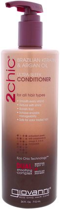 2Chic, Ultra-Sleek Conditioner, for All Hair Types, Brazilian Keratin & Argan Oil, 24 fl oz (710 ml) by Giovanni, 洗澡，美容，頭髮，頭皮 HK 香港