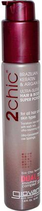 2Chic, Ultra-Sleek Hair & Body Super Potion, Brazilian Keratin & Argan Oil, 1.8 fl oz (53 ml) by Giovanni, 洗澡，美容，髮型定型凝膠，摩洛哥堅果 HK 香港