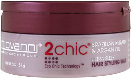 2Chic, Ultra-Sleek Hair Styling Wax, Brazilian Keratin & Argan Oil, 2 oz (57 g) by Giovanni, 洗澡，美容，頭髮，頭皮 HK 香港